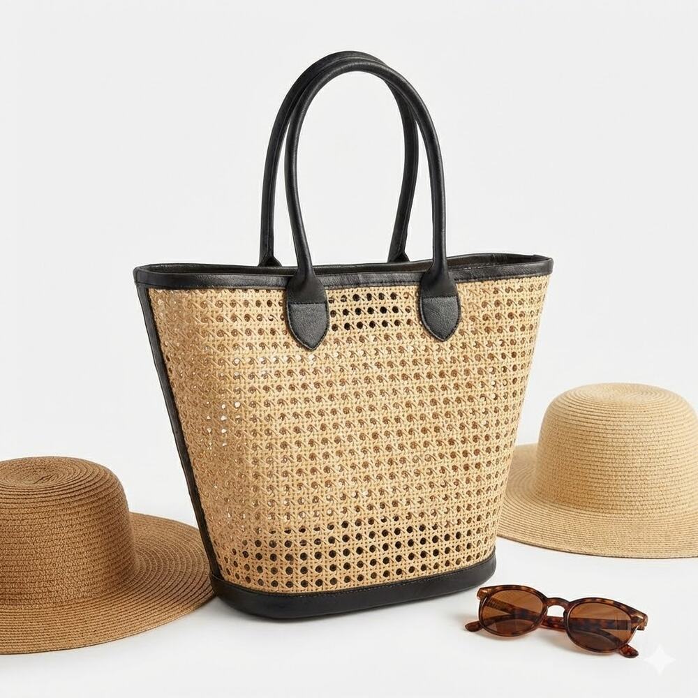 Bembien Tote Bag Valeria Wicker Rattan Tan Woven Leather Handbag Neutral Summer
